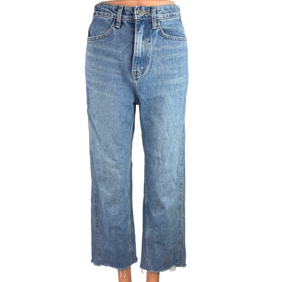 Oak + Fort Blue 100% Cotton High Rise Light Wash Cropped Wide Leg Jeans Size S - Picture 1 of 5